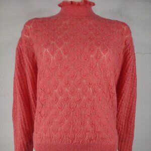 Knitted & Knotted coral salmon open knit see through sweater knit blouse XS
